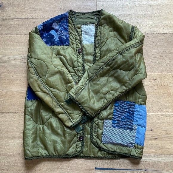 Vintage Army Liner with Japanese Patchwork (Sashiko) - Picture 2 of 8